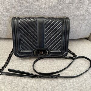 Rebecca Minkoff Chevron Quilted Leather Love Crossbody Shoulder Bag Purse Black